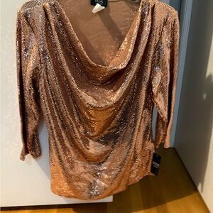 NWT MSK Women's Shimmering Bronze Cowl Neck Blouse